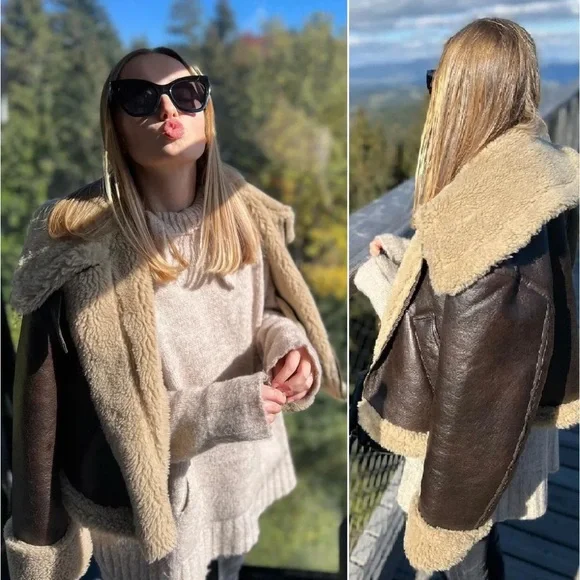 Zara double faced biker/ aviator jacket - Picture 5 of 13